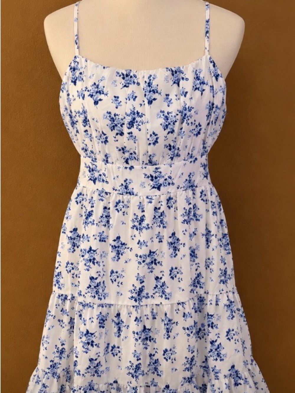 SHEIN White Midi Dress with Blue Floral Print